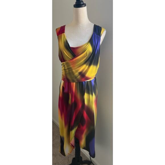 Emma & Michele Sunset Multicolor Faux Wrap V-Neck Sleeveless MIDI Dress Size XL - Picture 1 of 10